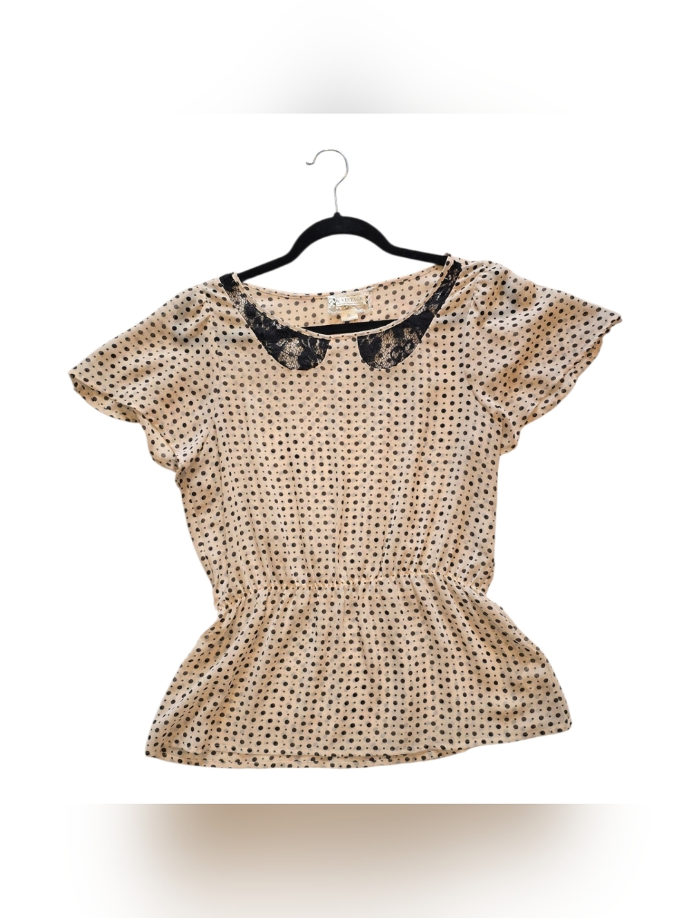 Anthropologie B. Vintage Polka Dot Lace Collar Blouse Size S